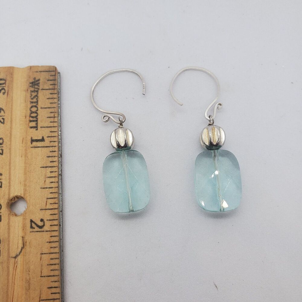 Sterling Silver and Blue Glass Dangle Earrings 925